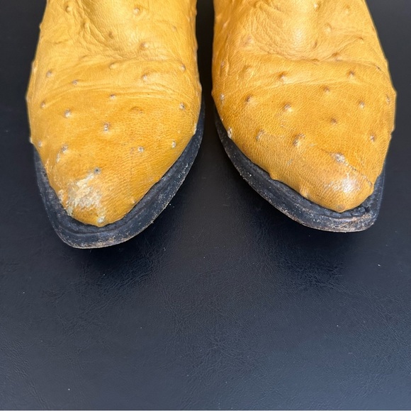 Dos De Oro Leather Western Cowboy Yellow Biker Pull On Mens Boots 7.5 Vintage - Picture 7 of 15